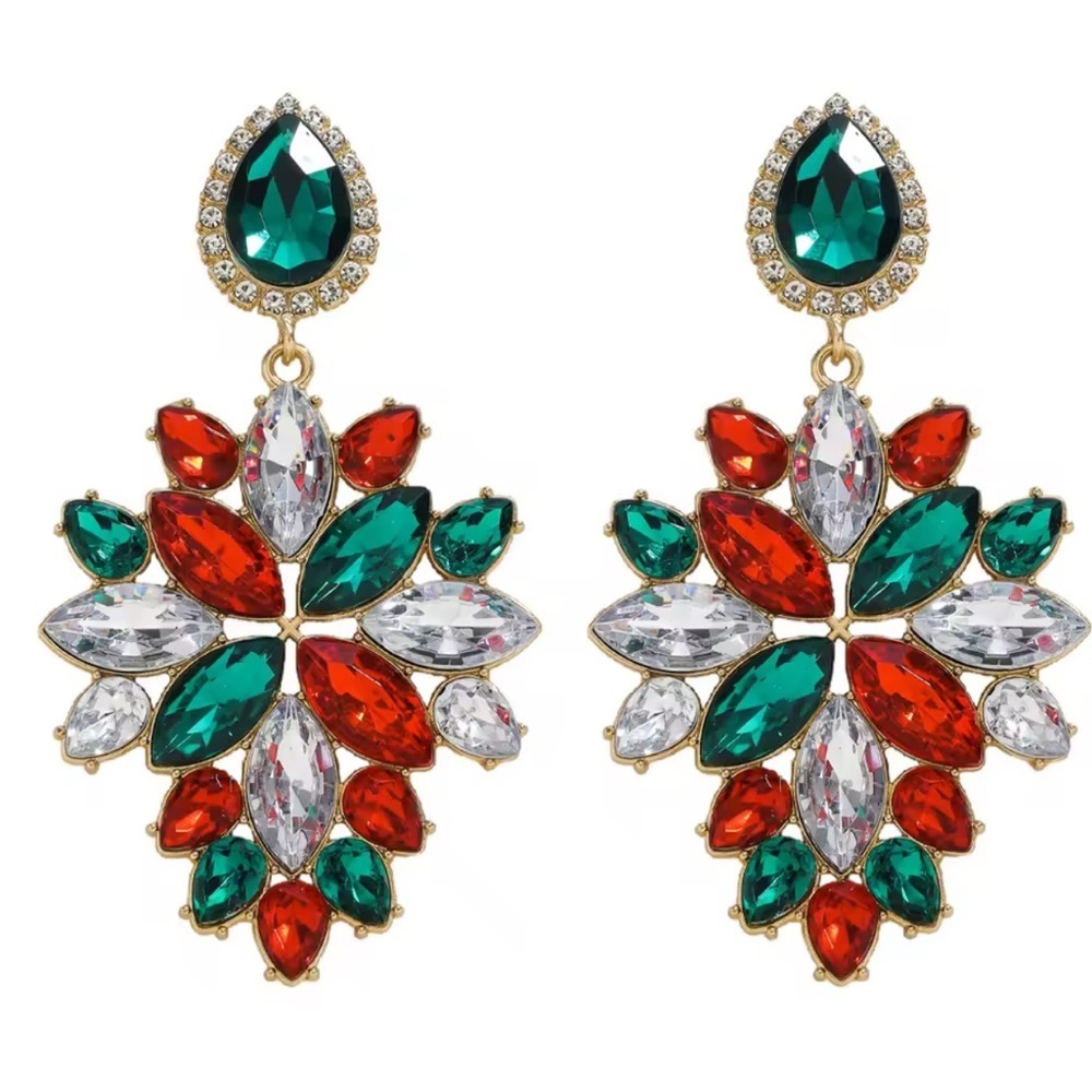 New year Christmas holiday party red green white crystal Crystal Drop Earrings